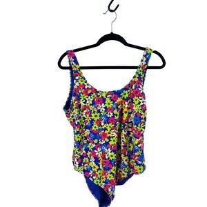 Bucees‎ Womens Swimsuit One Piece Floral Bucee Beaver Character Print Blue XL